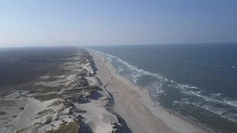 Aerial, high above view of endless North Sea shore Stock Footage 87314436
