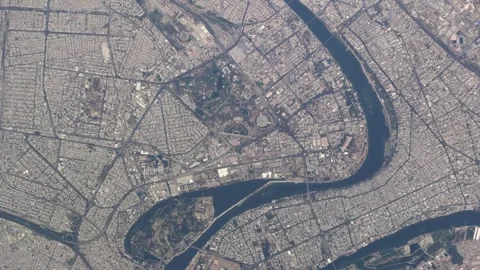 Aerial high altitude top down view of downtown Baghdad Iraq 4k animation Video stock 302916965