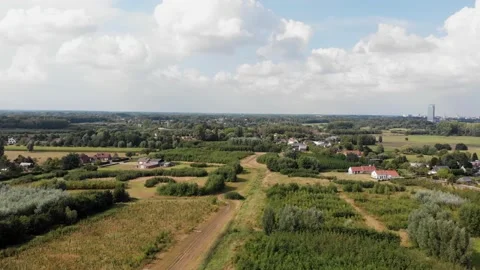 Aerial high angle of De Pinte aerea, agricultural village near Ghent, Belgium Stock Footage 137529441
