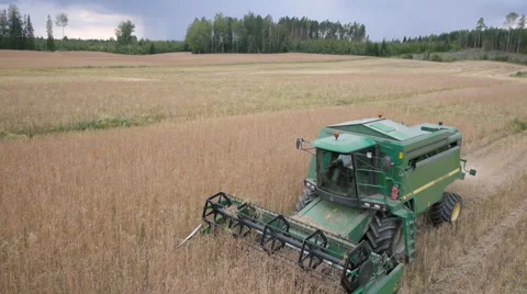 Aerial high angle Drone view of spelt harvesting in Finland Stock Footage 45611748
