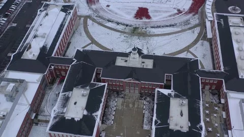 Aerial high angle orbit view of a typical American public high school. Stock-Footage 226859251