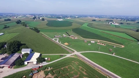 Aerial high angle reveal of corn maze Ronks, Lancaster County, Stock Footage 103285804