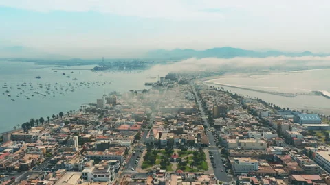 Aerial High Angle Shot of La Punta District Grid in Lima, Peru Video stock 339494554