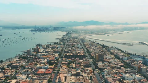 Aerial High Angle Shot of La Punta District Callao in Lima, Peru Video stock 342737092