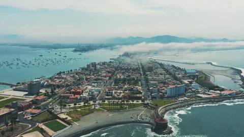 Aerial High Angle Shot of La Punta District Callao in Lima, Peru Stock Footage 342737120