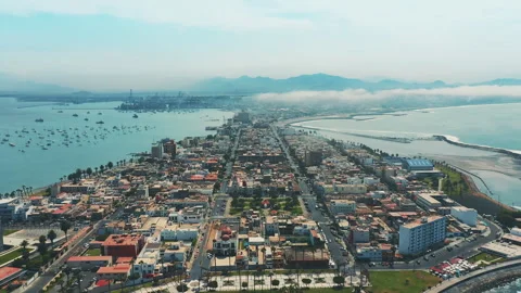 Aerial High Angle Shot of La Punta District Callao in Lima, Peru Stock Footage 342737123