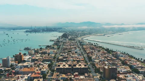 Aerial High Angle Shot of La Punta District Callao in Lima, Peru Stock Footage 344157435