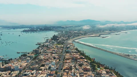 Aerial High Angle Shot of La Punta District Callao in Lima, Peru Stock Footage 344157445