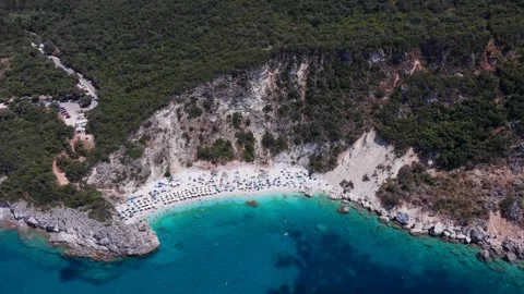 Aerial High Angle View of Agiofili Beach Cove in Lefkada Island Greece Stock Footage 343851762