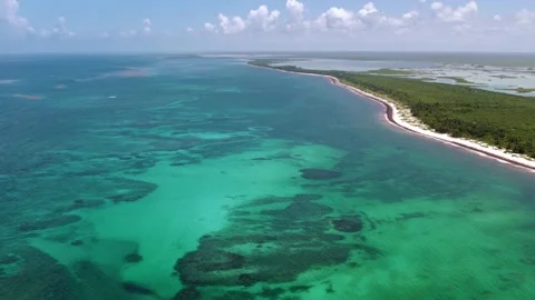 Aerial high-angle view on blue tropical ocean coral reefs. Paradise sea. Stock Footage 157366183