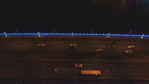 Aerial high angle view on the bridge in the modern city, panoramic view on the Stock Footage 153777323