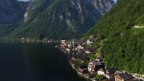 Aerial high angle view of hallstatt village in austria Video stock 318833771