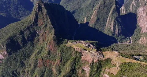 Aerial high angle view of the Historic Sanctuary of Machu Picchu, Peru Stock-Footage 343694699