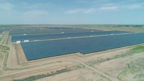 Aerial high angle view of huge solar panels station. Solar cell alternative Video stock 166224432