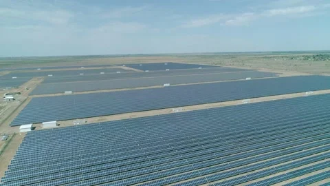 Aerial high angle view of huge solar panels station. Solar cell alternative Video stock 166224469