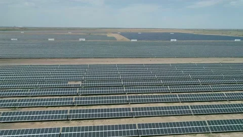 Aerial high angle view of huge solar panels station. Solar cell alternative Stock Footage 166224634