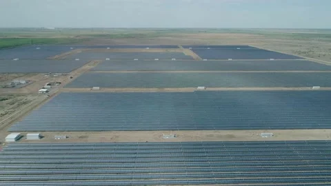 Aerial high angle view of huge solar panels station. Solar cell alternative Stock Footage 166225359