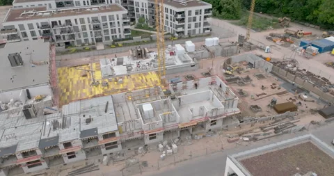 Aerial high angle view of large scale residential construction site Stockbeeldmateriaal 330064947