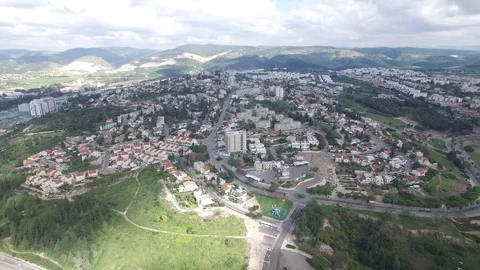 Aerial high angle view of modern Beit Shemesh. Israel. DJI-0126-09 Video stock 123335422