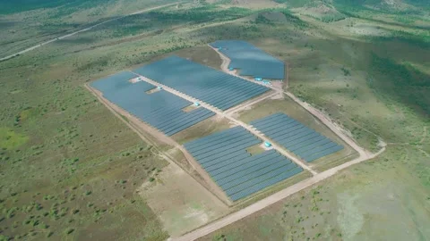 Aerial high angle view of Solar Panels Farm solar cells. Renewable green Stock-Footage 171761858