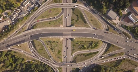 Aerial high drone in 4K flight over evening road traffic in Kiev, Ukraine. Stock Footage 113189784