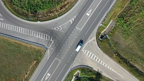 Aerial high drone in 4K flight over evening road traffic. Stock Footage 157716792