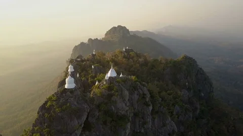 Aerial high flight over mountain temples Stock Footage