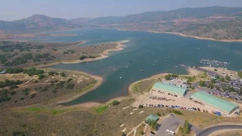 Aerial high forward flyover lake Stock Footage 94221024