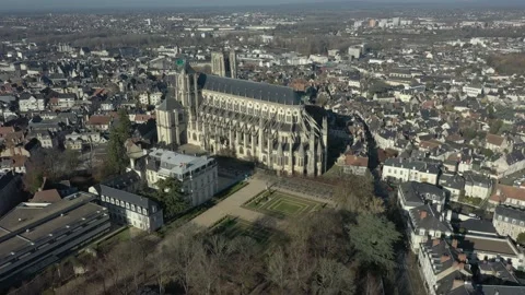 Aerial High view of Bourges Cathedral in the center city Video stock 222993725