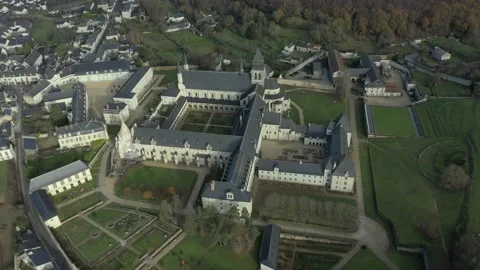Aerial high view of Fontevraud architecture Stock-Footage 222995953