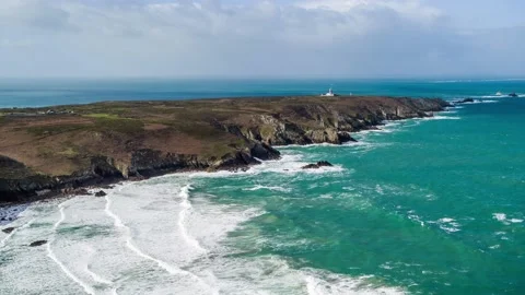 Aerial high view of Pointe du Raz Stock Footage 131513625