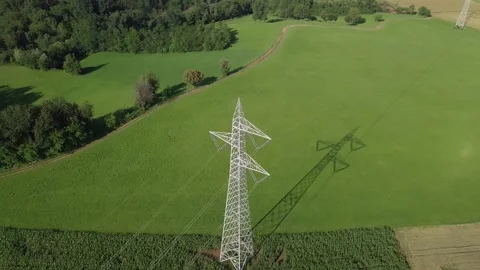 Aerial High Voltage Tower and Power Lines Stock Footage 132748024