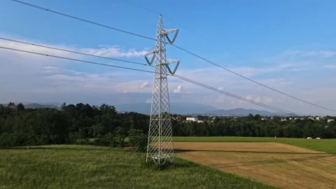 Aerial High Voltage Tower Post Stock Footage 134280515