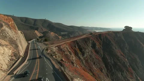 Aerial: Highway 1 and  Devil's Slide Military Bunker. Pacifica, USA Vídeos de archivo 161173611