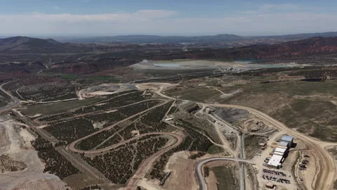 Aerial of highway 191 with mining operations in Vernal Utah in high desert Stock Footage 335832126