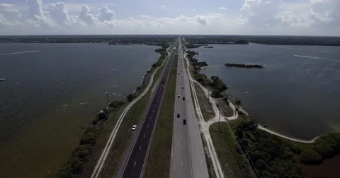 Aerial of Highway at Cocoa Beach Florida Stock Footage