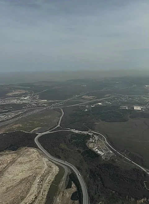 Aerial Highway Interchange Forward Motion Infrastructure Landscape Stock Footage 331218390