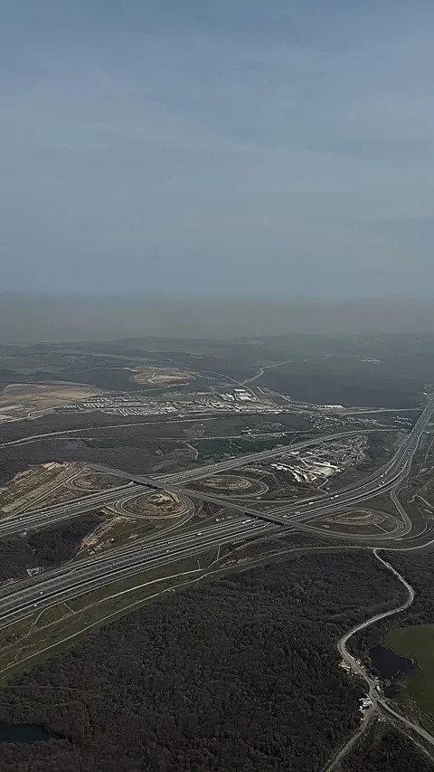 Aerial Highway Interchange Infrastructure Landscape Overcast Stock Footage 331216517