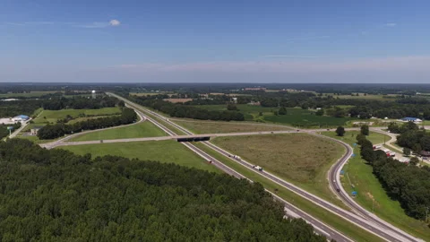 Aerial of highway interchange interstate 24 in Metropolis Illinois Video stock 343593102