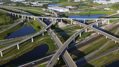 Aerial Highway Interchange / Overpass with normal traffic Stock Footage 94395158