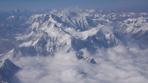 Aerial of Himalaya Mountain Range Panorama Everest Annapurna Nepal Stock Footage