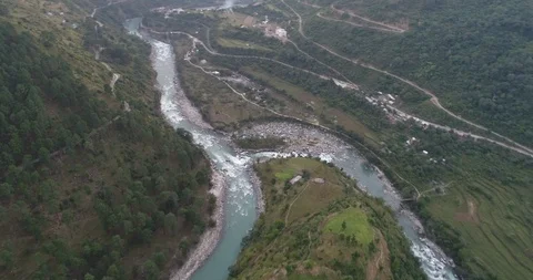 Aerial: Himalayan River, 4k Stock Footage 104251889