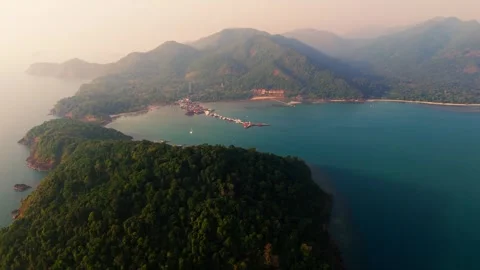 Aerial hing angle of Koh Chang island in Thailand drone fly above scenic beach Stock Footage 300532098