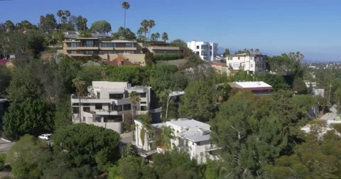 Aerial of Hollywood Hills Homes in Los Angeles Stock Footage