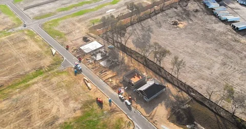 Aerial of Home Construction Worksite Development Homes Being Built Stock Footage 85752629