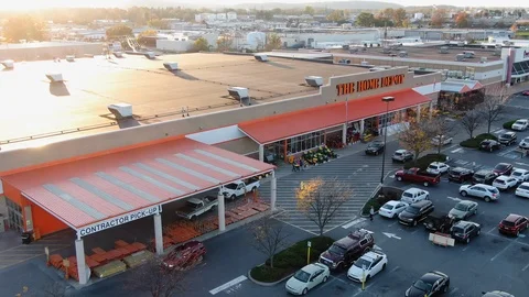 Aerial of Home Depot Constructor pick-up for do it yourself shoppers Stock Footage 119529367