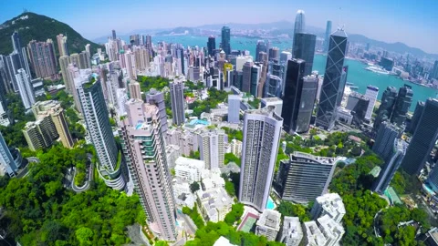 Aerial Hong Kong of China with Beautiful Clear Sky. Stock Footage