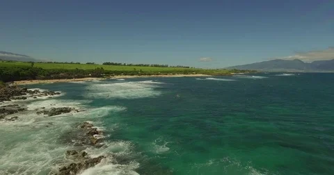 Aerial Hookipa Beach Rocks Pull Out Stock Footage 78554723