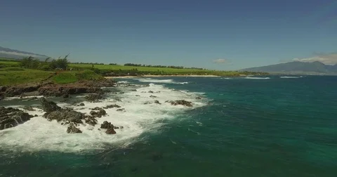 Aerial Hookipa Beach Rocks Push In Stock-Footage 78554433
