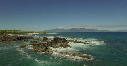 Aerial Hookipa Beach Rocky Point Push In West Maui Mountains Stock-Footage 78560175
